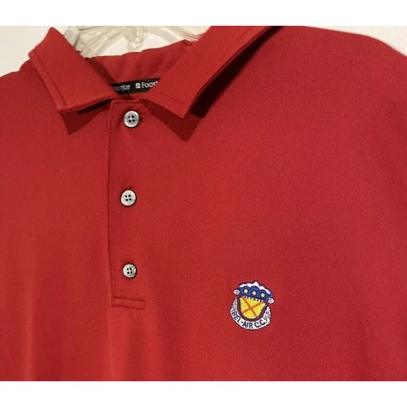 FootJoy FJ Red Golf Polo Shirt XL Men Short Sleeves BelAir Country Club Insignia - Picture 3 of 12